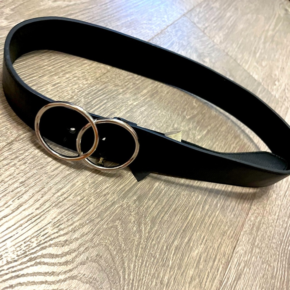 Black leather belt XS